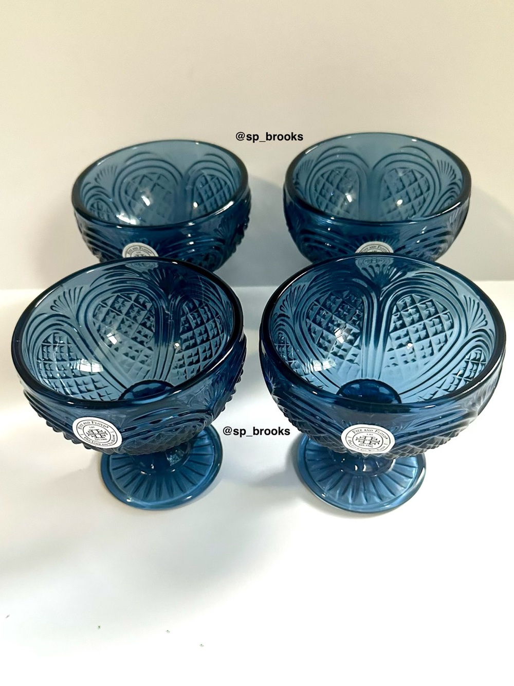 🎁4PC Fitz and Floyd Dessert Bowls - Sicily Blue Footed Dessert Bowls 11 ozs.